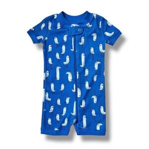 Hanna Andersson Baby Boy One Piece 0-3M Blue Seagull Organic Cotton Zip Romper